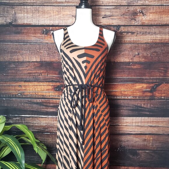 Ann Taylor LOFT Small Petite SP Rope Belted Maxi Dress Racerback Bohemian - Picture 2 of 8